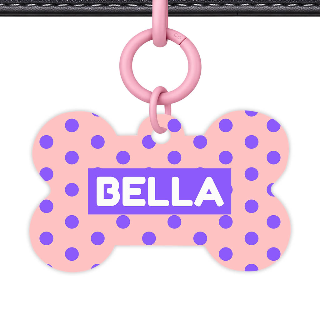 Purple Pink Polka QR Smart Pet Id Tag Tag (Dog Tag & Cat Tag)