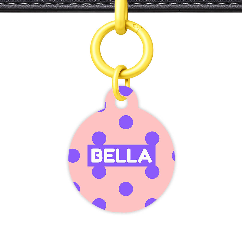 Purple Pink Polka QR Smart Pet Id Tag Tag (Dog Tag & Cat Tag)
