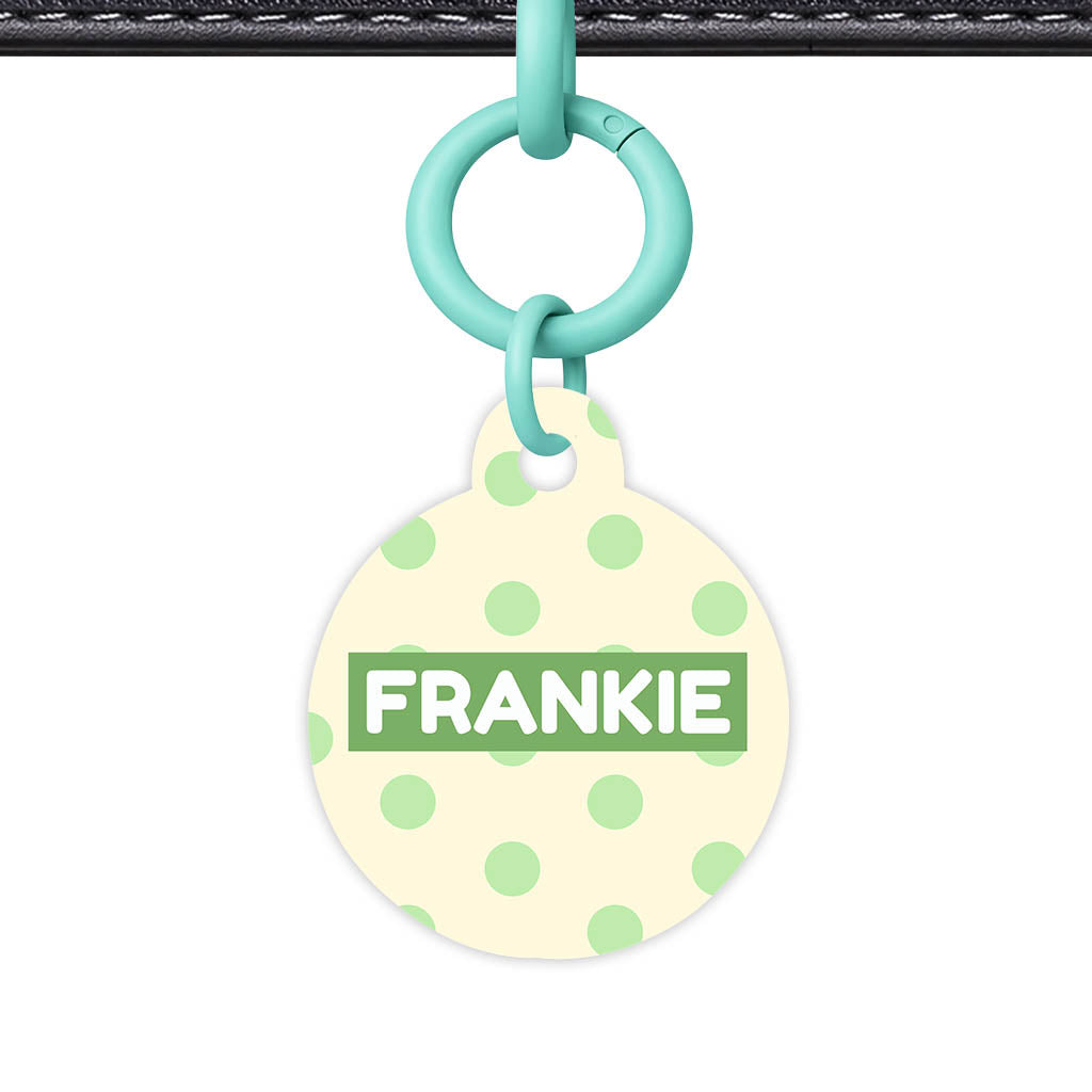Green and Yellow Polka QR Smart Pet Id Tag Tag (Dog Tag & Cat Tag)