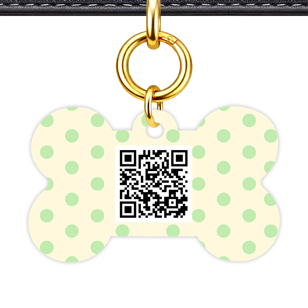 Green and Yellow Polka QR Smart Pet Id Tag Tag (Dog Tag & Cat Tag)
