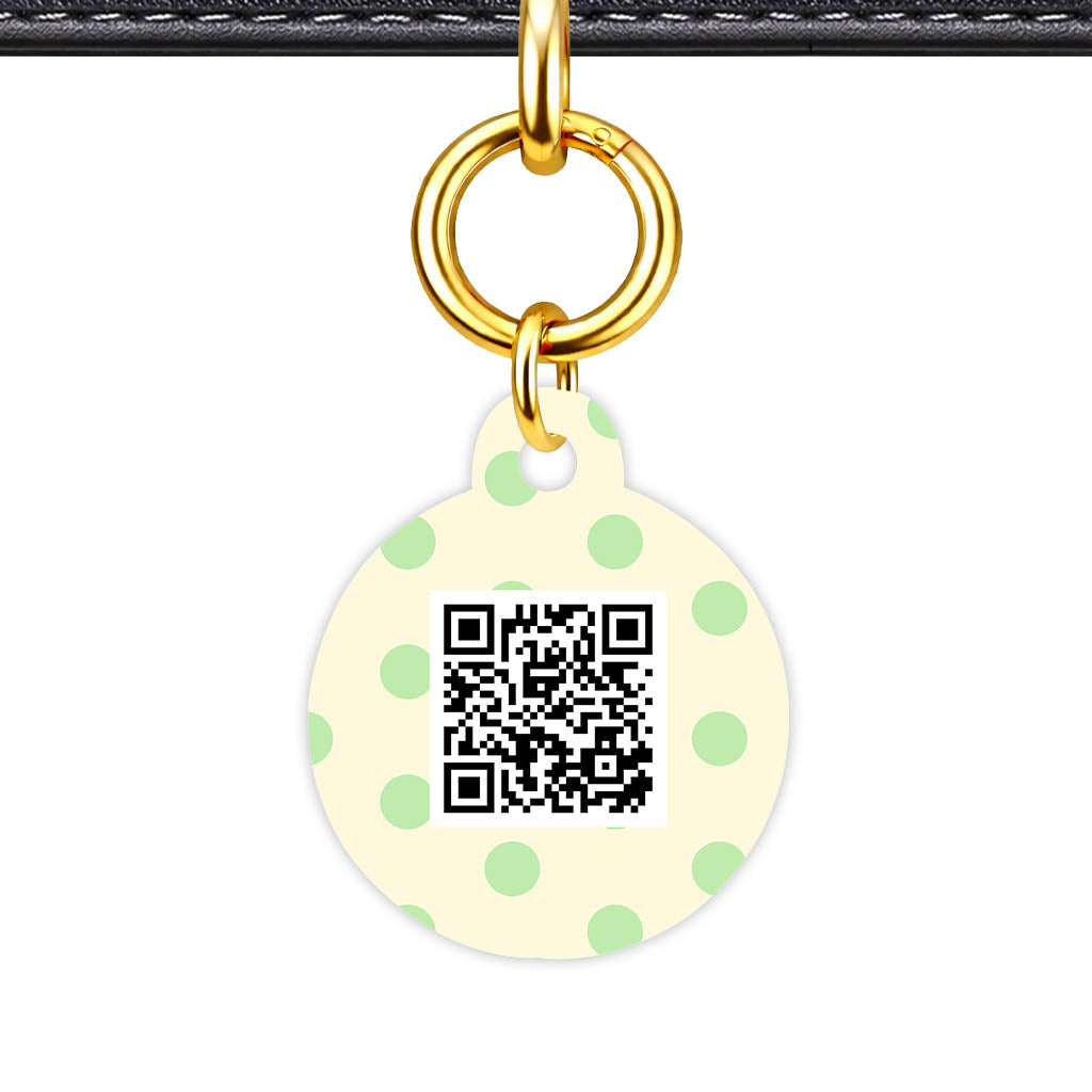 Green and Yellow Polka QR Smart Pet Id Tag Tag (Dog Tag & Cat Tag)