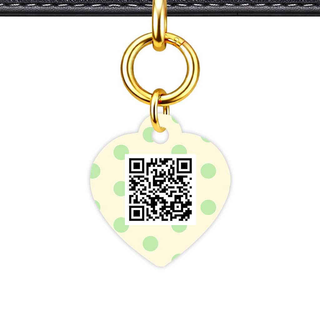 Green and Yellow Polka QR Smart Pet Id Tag Tag (Dog Tag & Cat Tag)