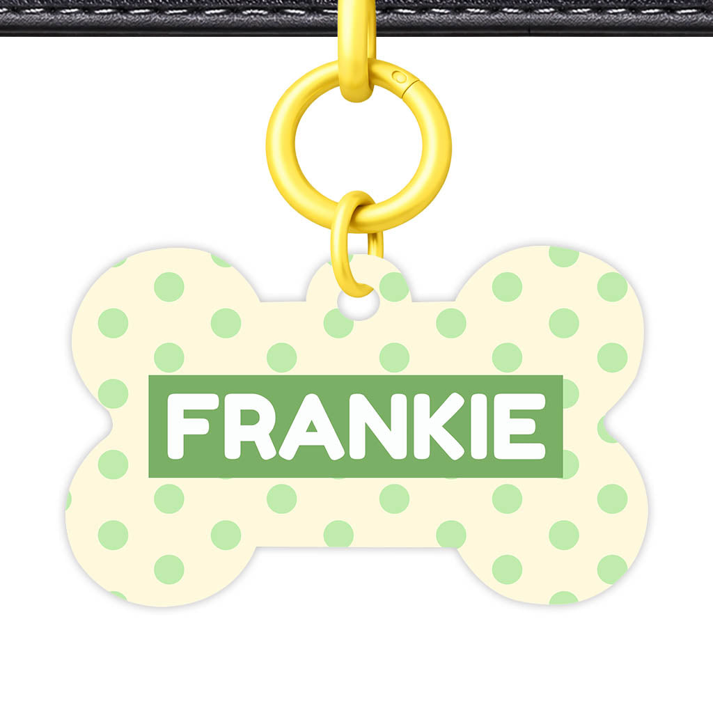 Green and Yellow Polka QR Smart Pet Id Tag Tag (Dog Tag & Cat Tag)