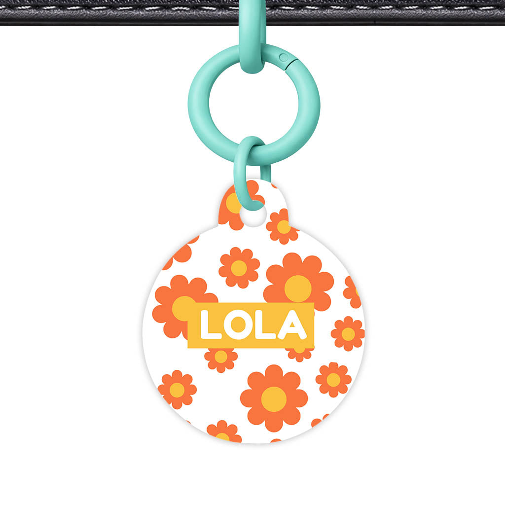 Orange Daisies QR Smart Pet Id Tag Tag (Dog Tag & Cat Tag)