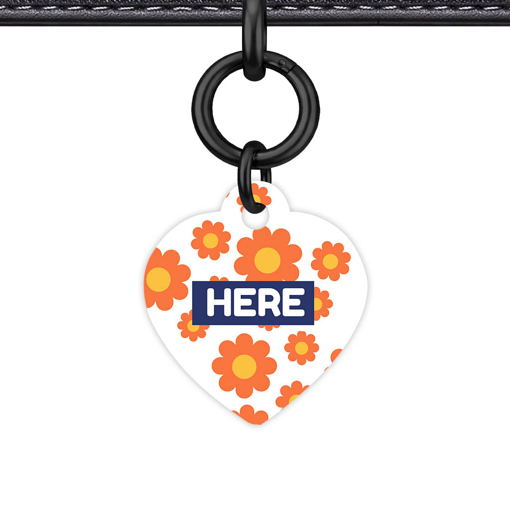 Orange Daisies QR Smart Pet Id Tag Tag (Dog Tag & Cat Tag)