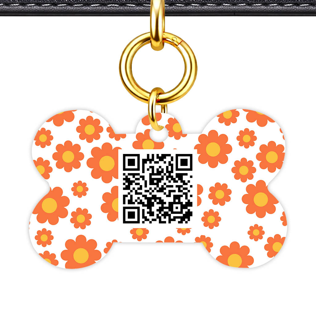 Orange Daisies QR Smart Pet Id Tag Tag (Dog Tag & Cat Tag)