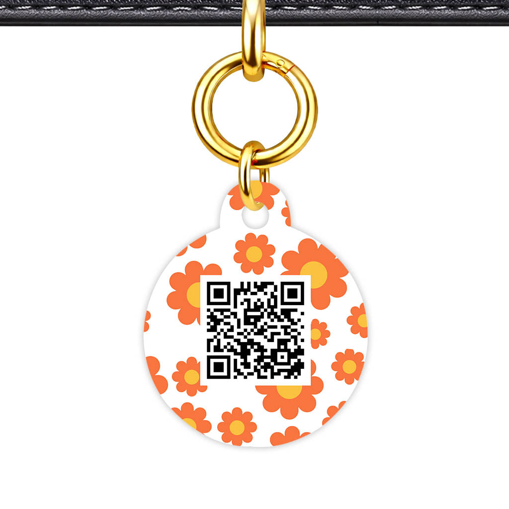Orange Daisies QR Smart Pet Id Tag Tag (Dog Tag & Cat Tag)