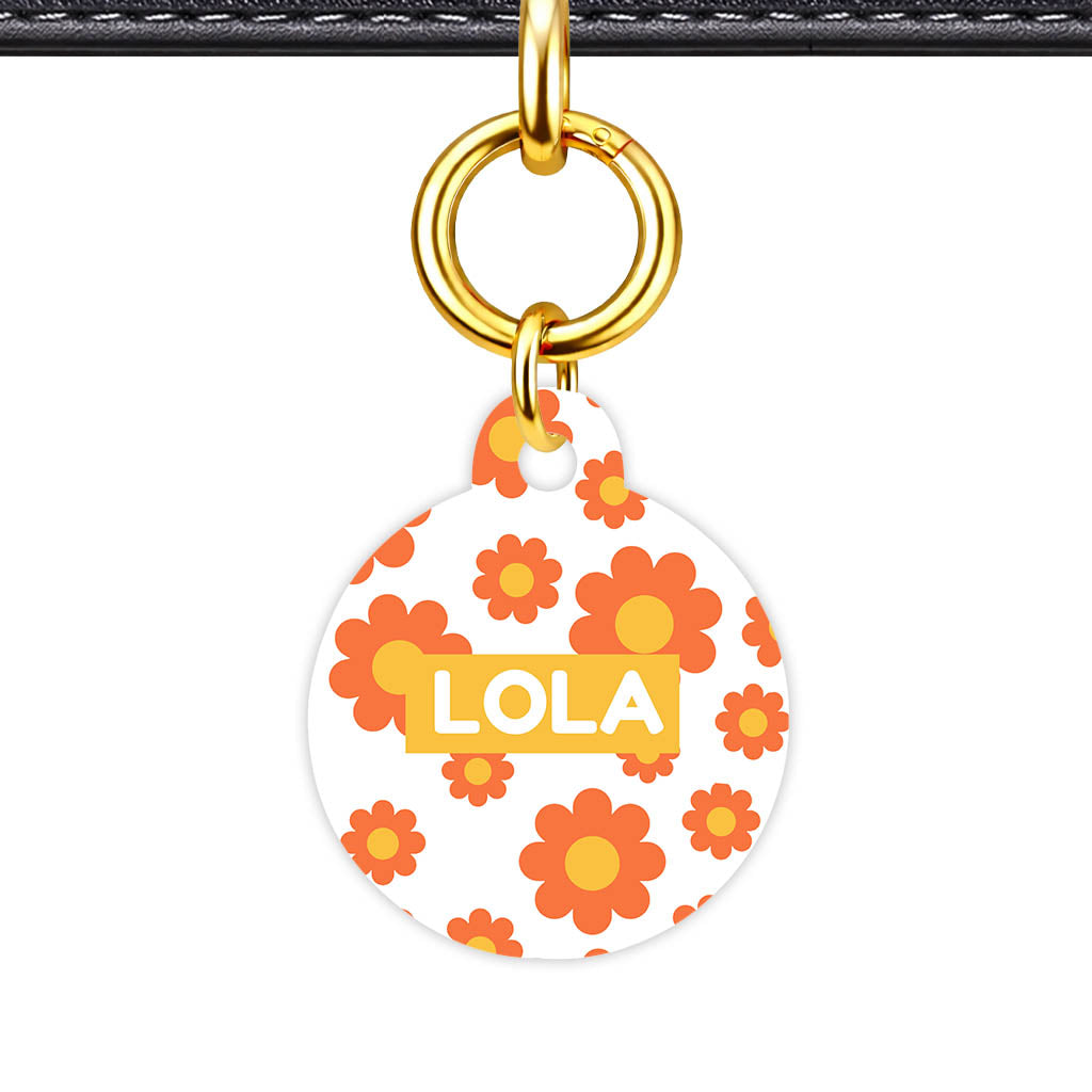 Orange Daisies QR Smart Pet Id Tag Tag (Dog Tag & Cat Tag)