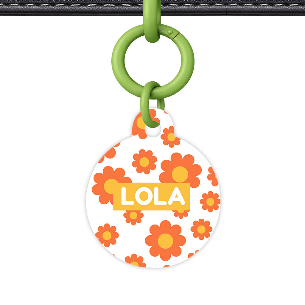 Orange Daisies QR Smart Pet Id Tag Tag (Dog Tag & Cat Tag)