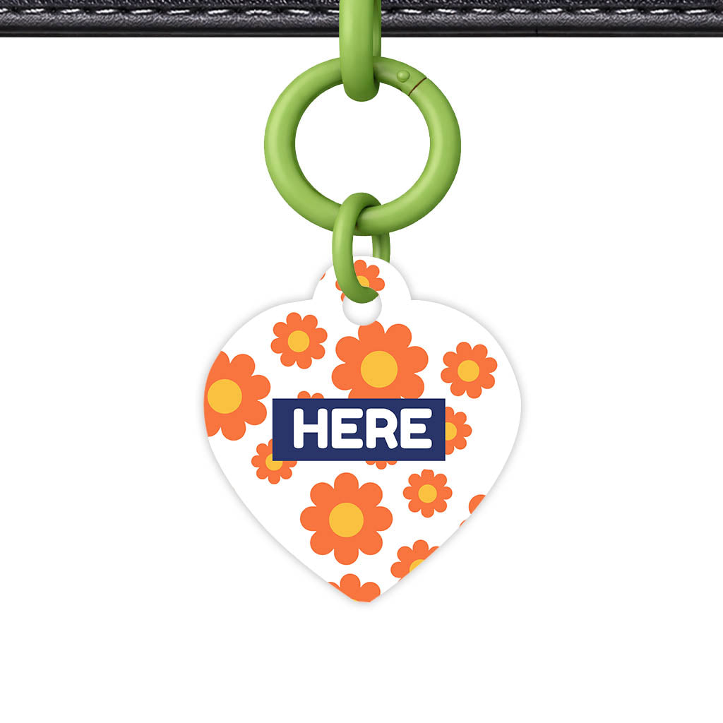 Orange Daisies QR Smart Pet Id Tag Tag (Dog Tag & Cat Tag)