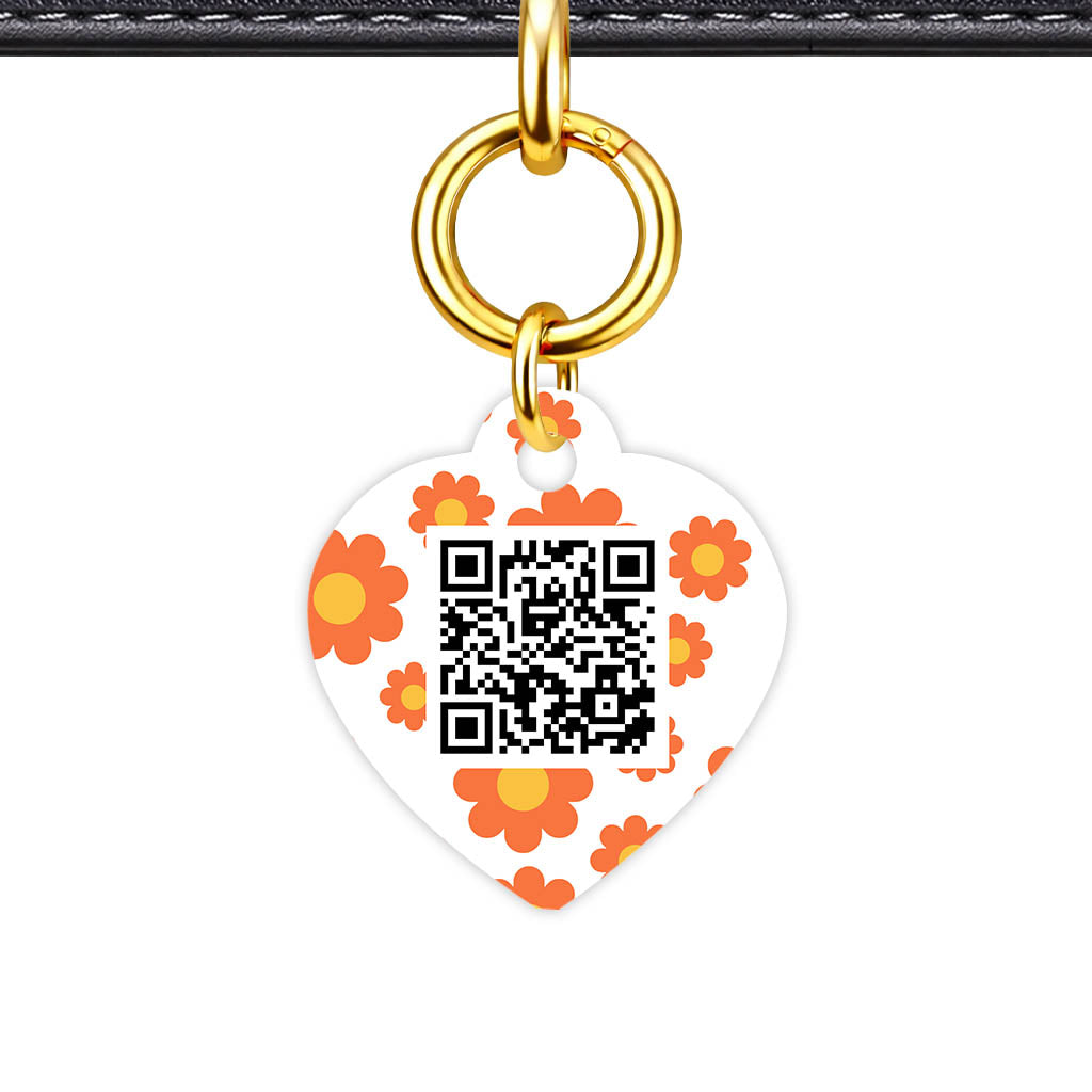 Orange Daisies QR Smart Pet Id Tag Tag (Dog Tag & Cat Tag)