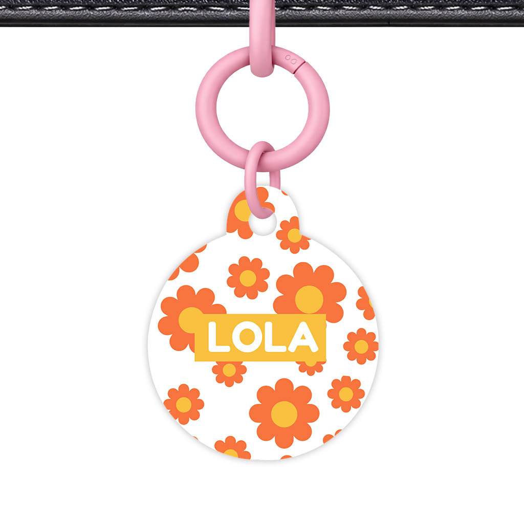 Orange Daisies QR Smart Pet Id Tag Tag (Dog Tag & Cat Tag)