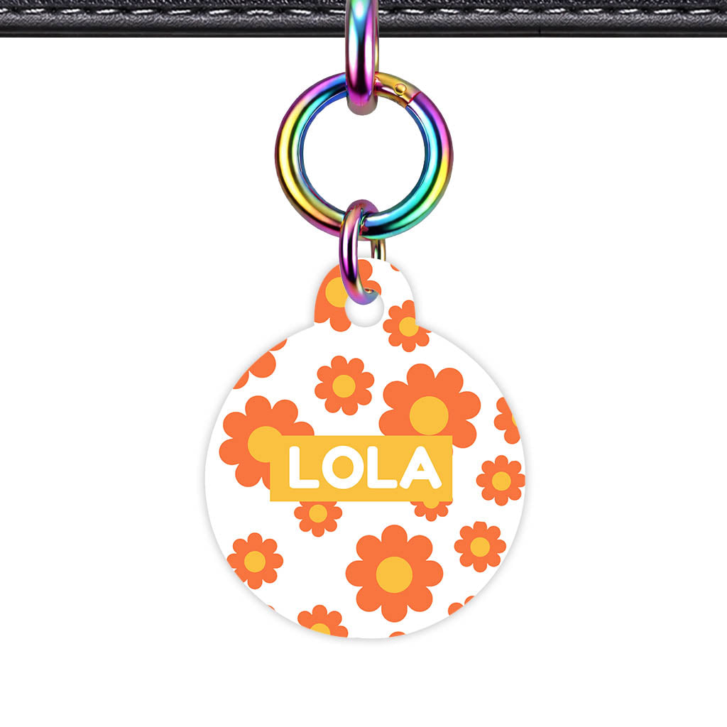 Orange Daisies QR Smart Pet Id Tag Tag (Dog Tag & Cat Tag)