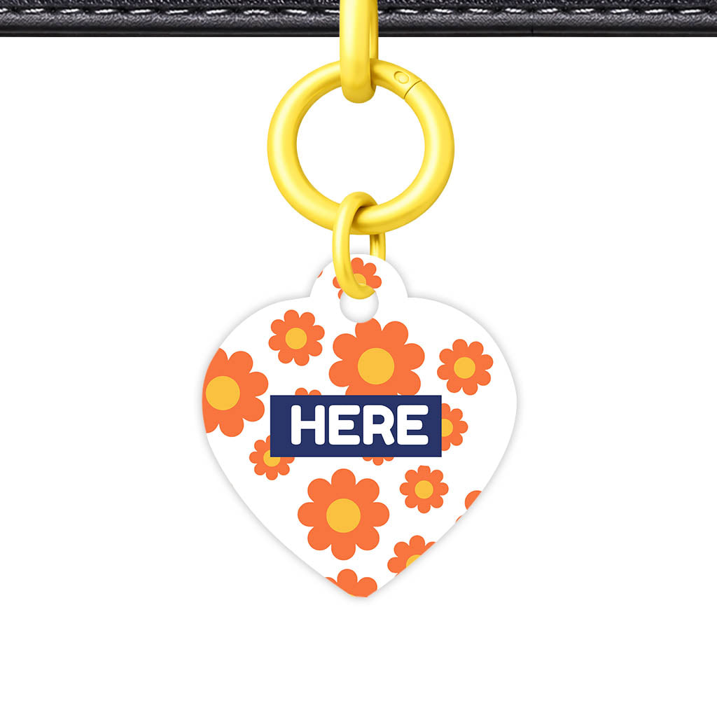 Orange Daisies QR Smart Pet Id Tag Tag (Dog Tag & Cat Tag)