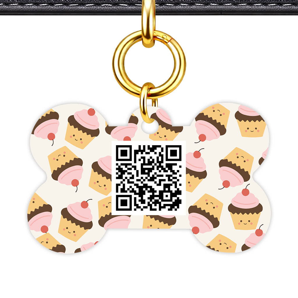 Cupcakes in Pink QR Smart Pet Id Tag Tag (Dog Tag & Cat Tag)