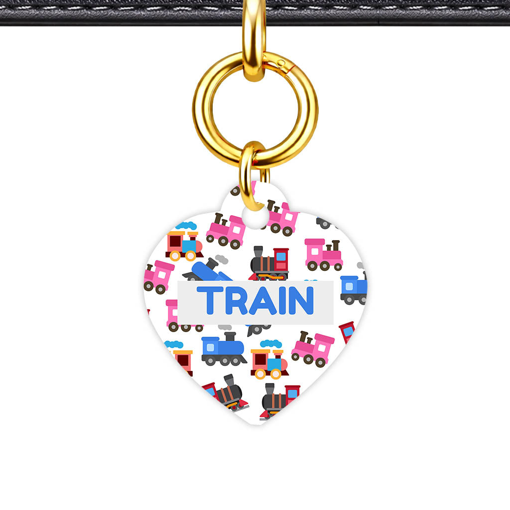Trains and Engines Heart Shape QR Smart Pet ID Tag - Front View