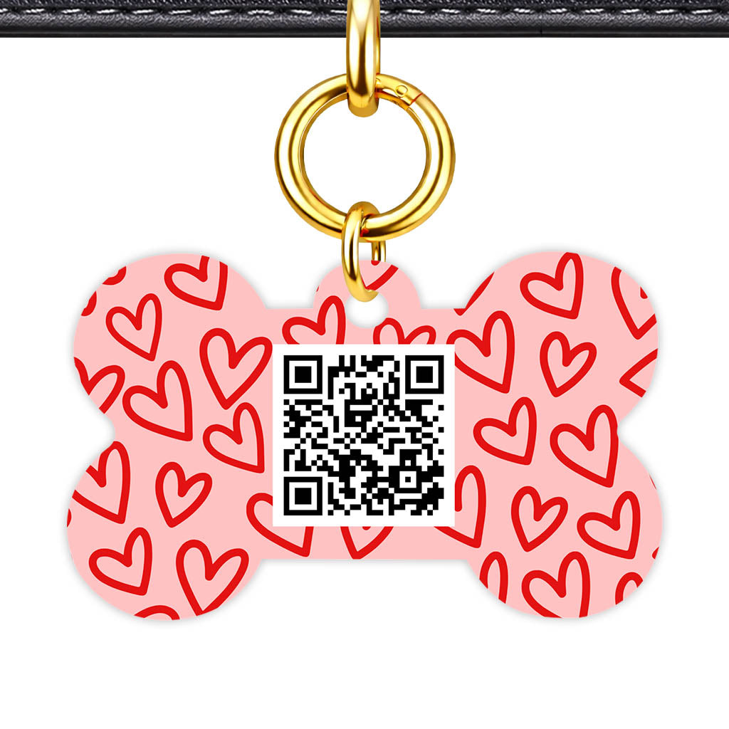 Hearts on Pink QR Smart Pet Id Tag Tag (Dog Tag & Cat Tag)