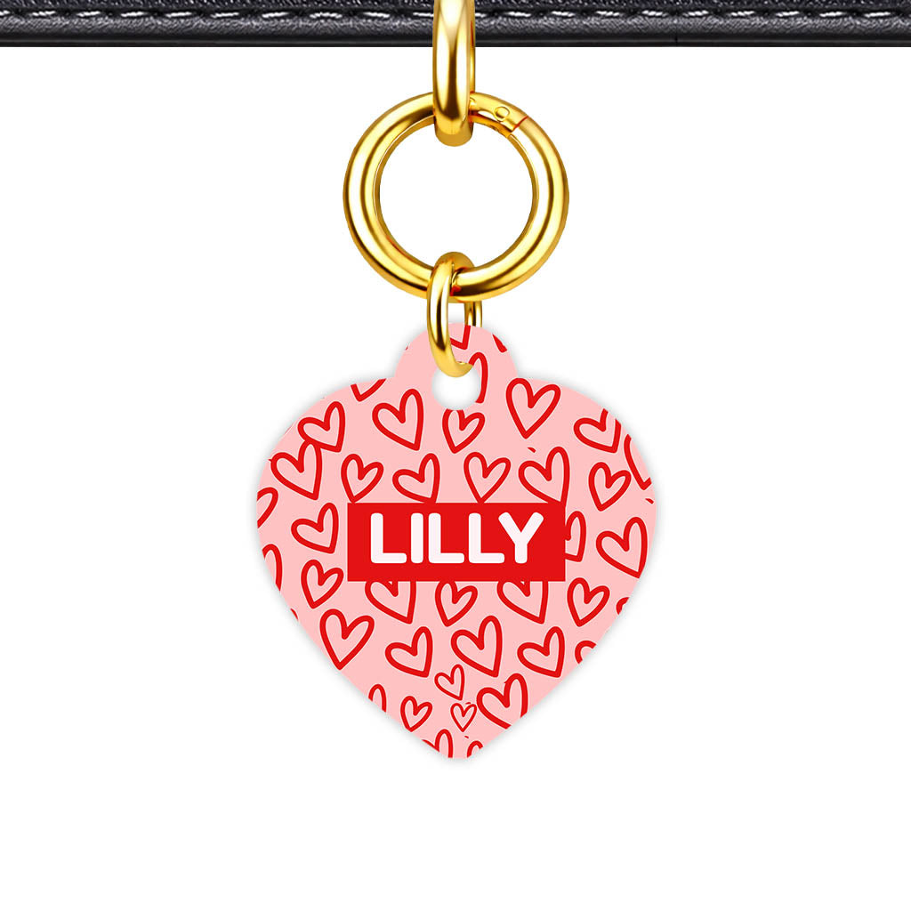 Patterns Dog Tag Gold QR Smart Vol 8 | 5 Designs | Heart Bone Circle | Pet ID Tag - Qr Smart Id Unique Hearts On Pink Qr Smart Pet Id Dog Tag And Cat Tag Pattern 0122