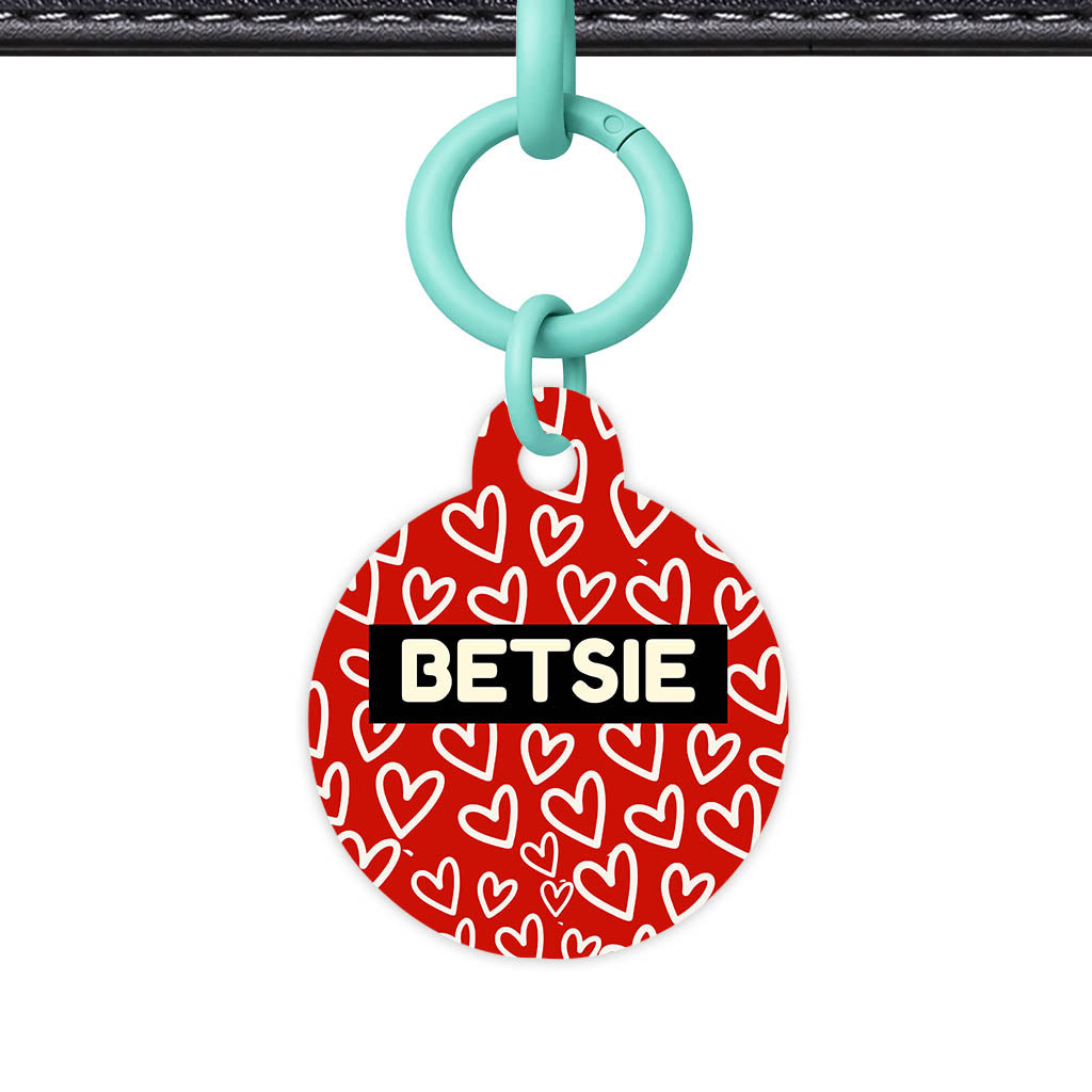 Hearts on Red QR Smart Pet Id Tag Tag (Dog Tag & Cat Tag)