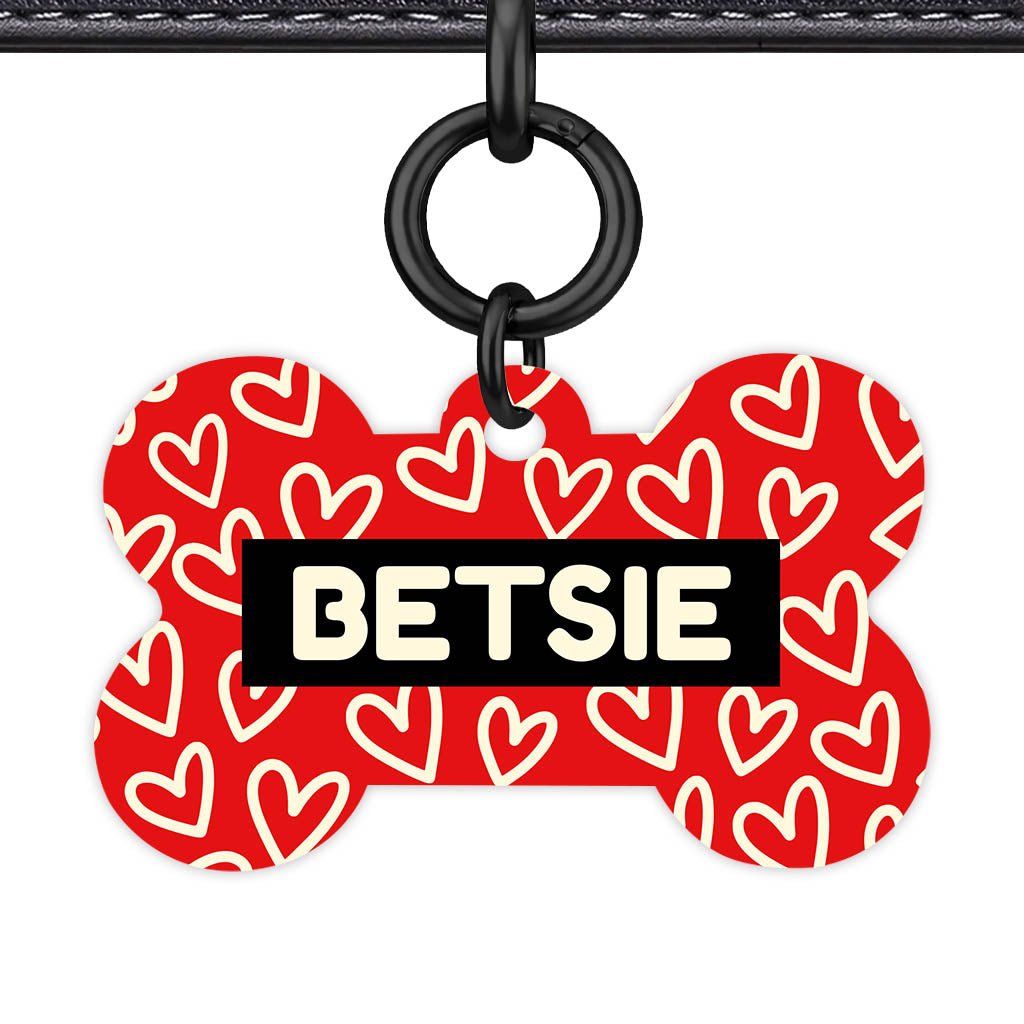 Hearts on Red QR Smart Pet Id Tag Tag (Dog Tag & Cat Tag)