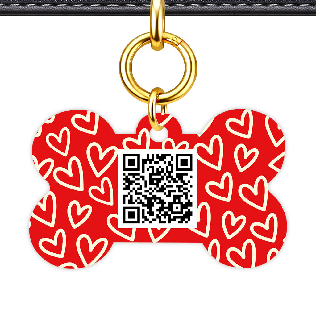 Hearts on Red QR Smart Pet Id Tag Tag (Dog Tag & Cat Tag)