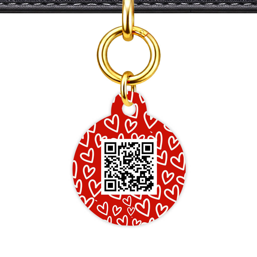 Hearts on Red QR Smart Pet Id Tag Tag (Dog Tag & Cat Tag)