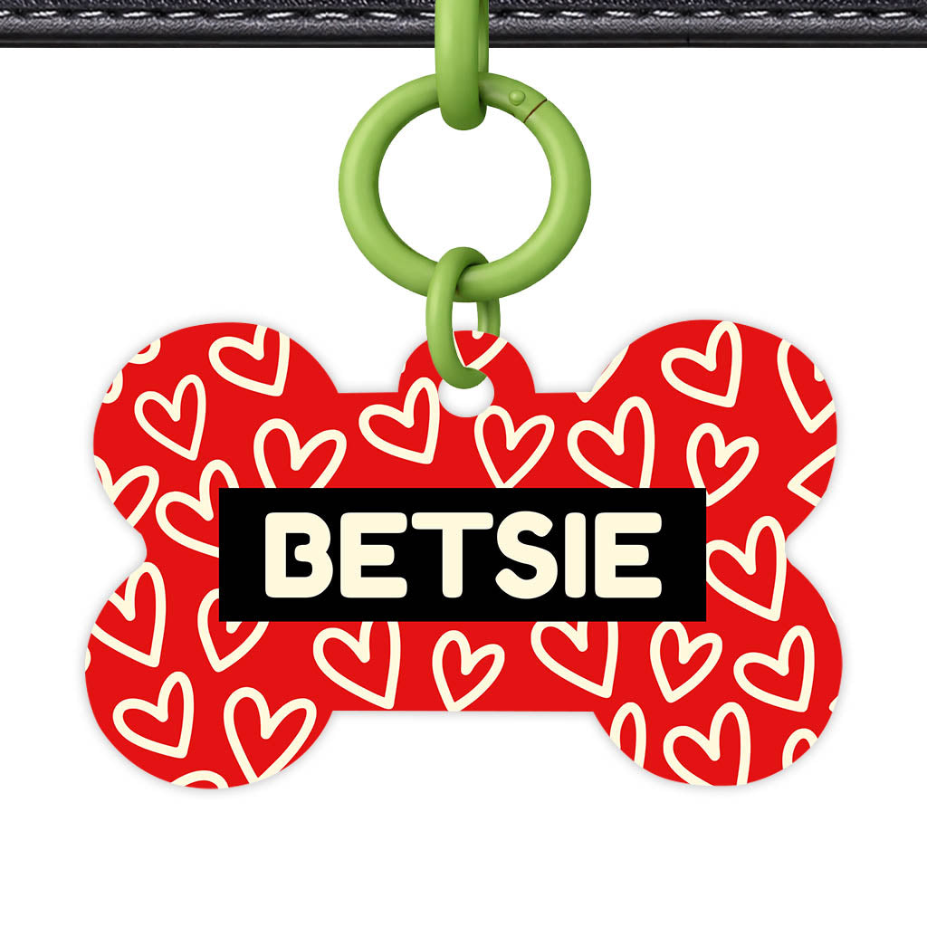 Hearts on Red QR Smart Pet Id Tag Tag (Dog Tag & Cat Tag)