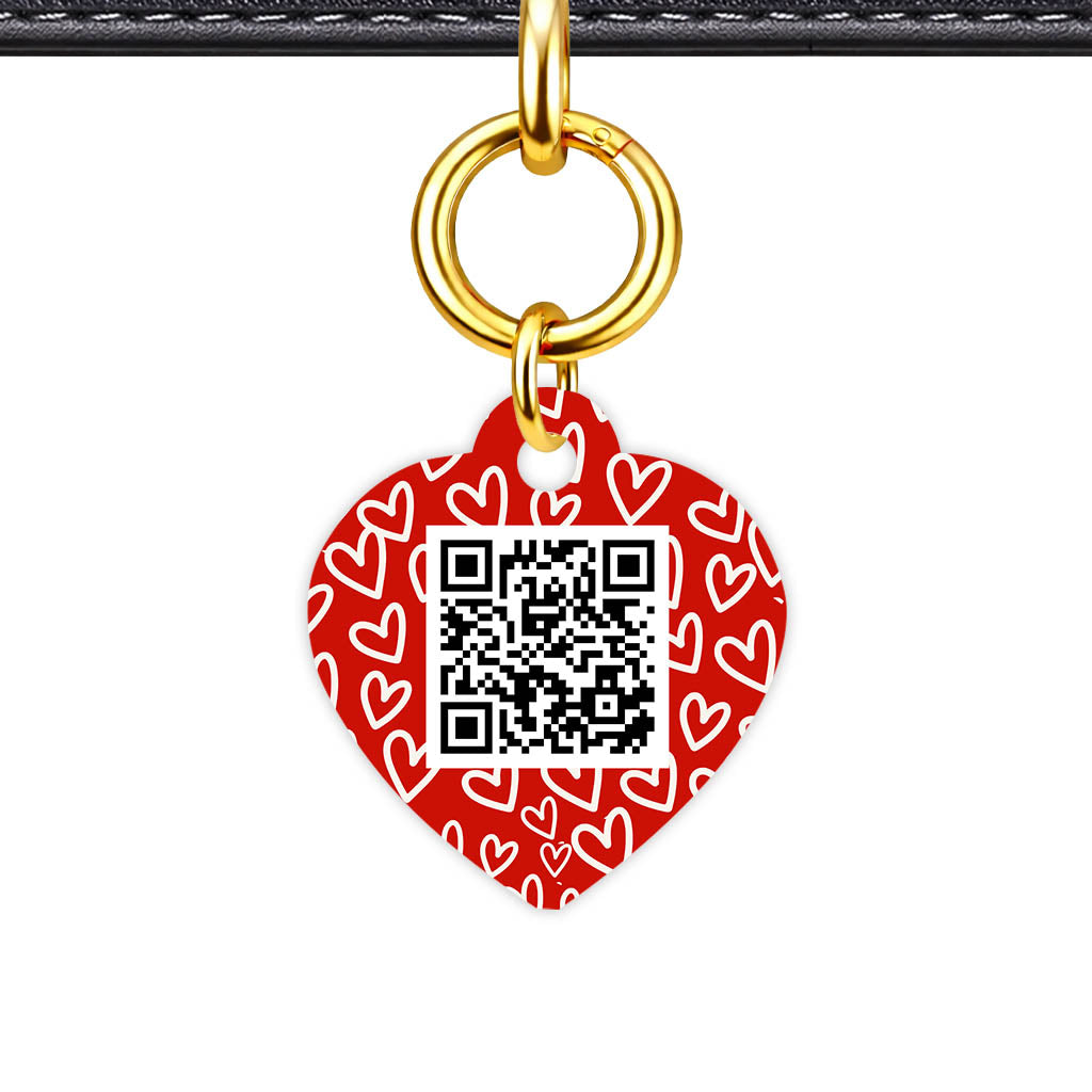 Hearts on Red QR Smart Pet Id Tag Tag (Dog Tag & Cat Tag)