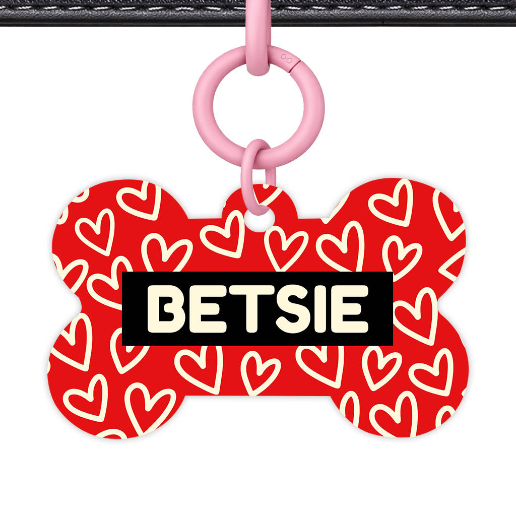 Hearts on Red QR Smart Pet Id Tag Tag (Dog Tag & Cat Tag)