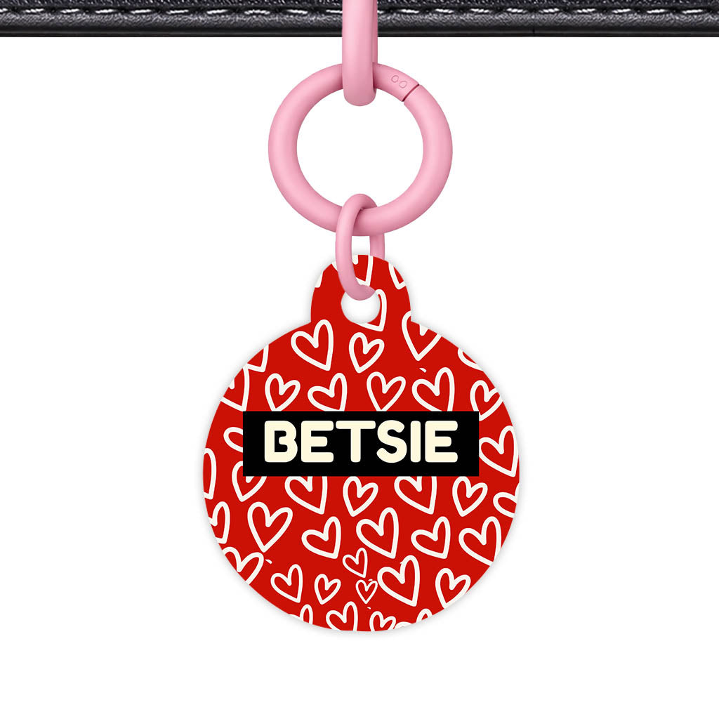 Hearts on Red QR Smart Pet Id Tag Tag (Dog Tag & Cat Tag)