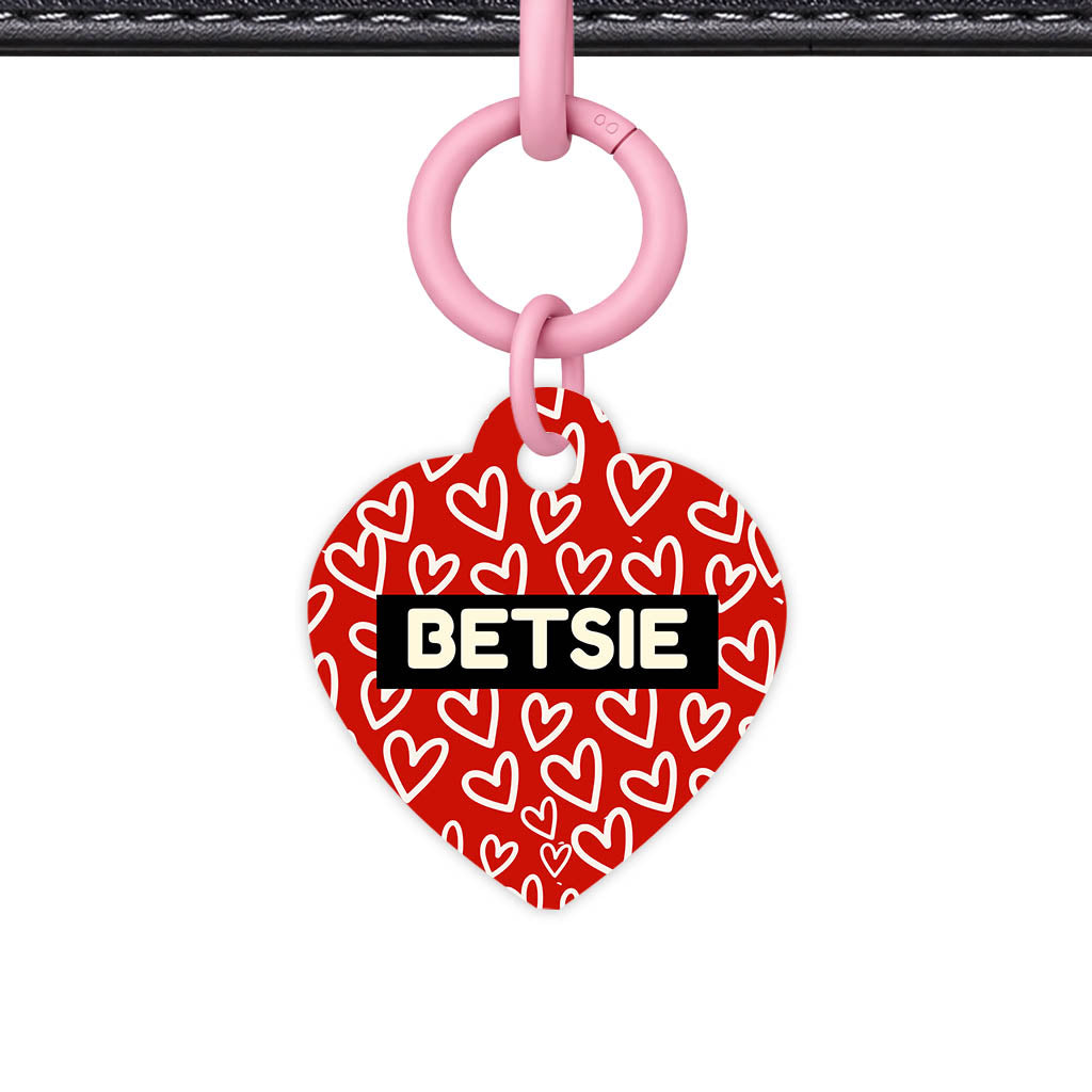 Hearts on Red QR Smart Pet Id Tag Tag (Dog Tag & Cat Tag)
