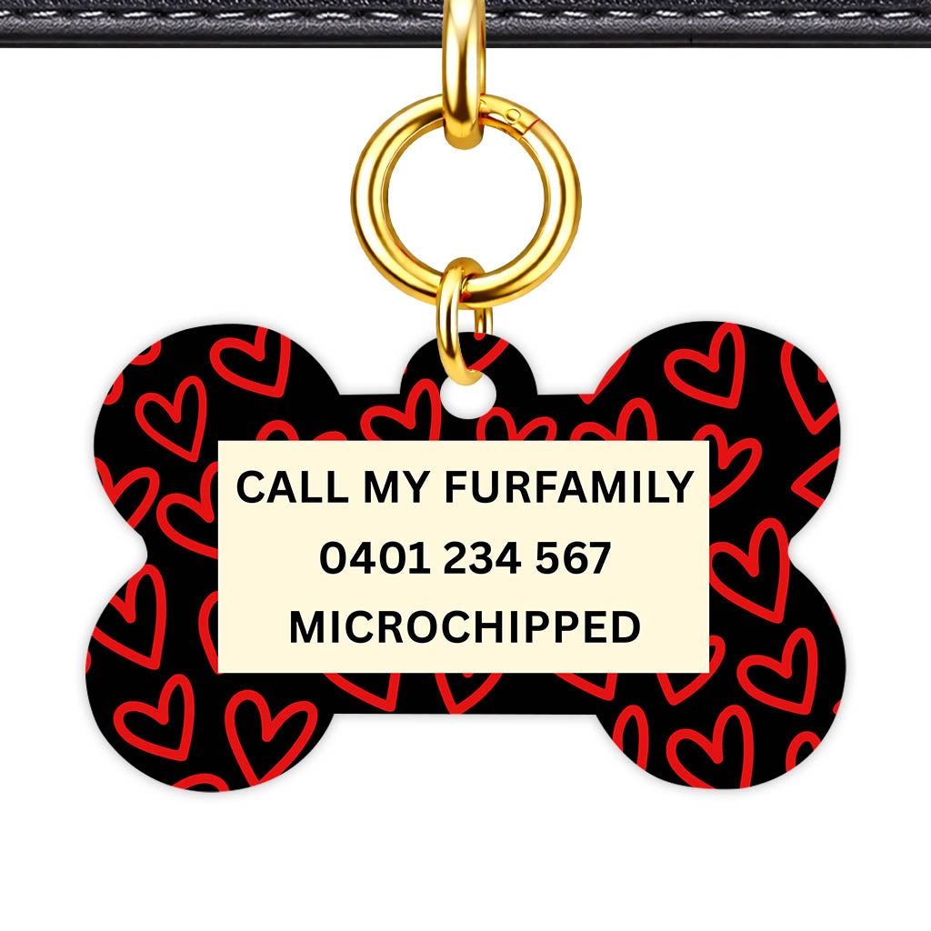 Hearts on Black Classic Pet ID Tag (Dog Tag & Cat Tag)