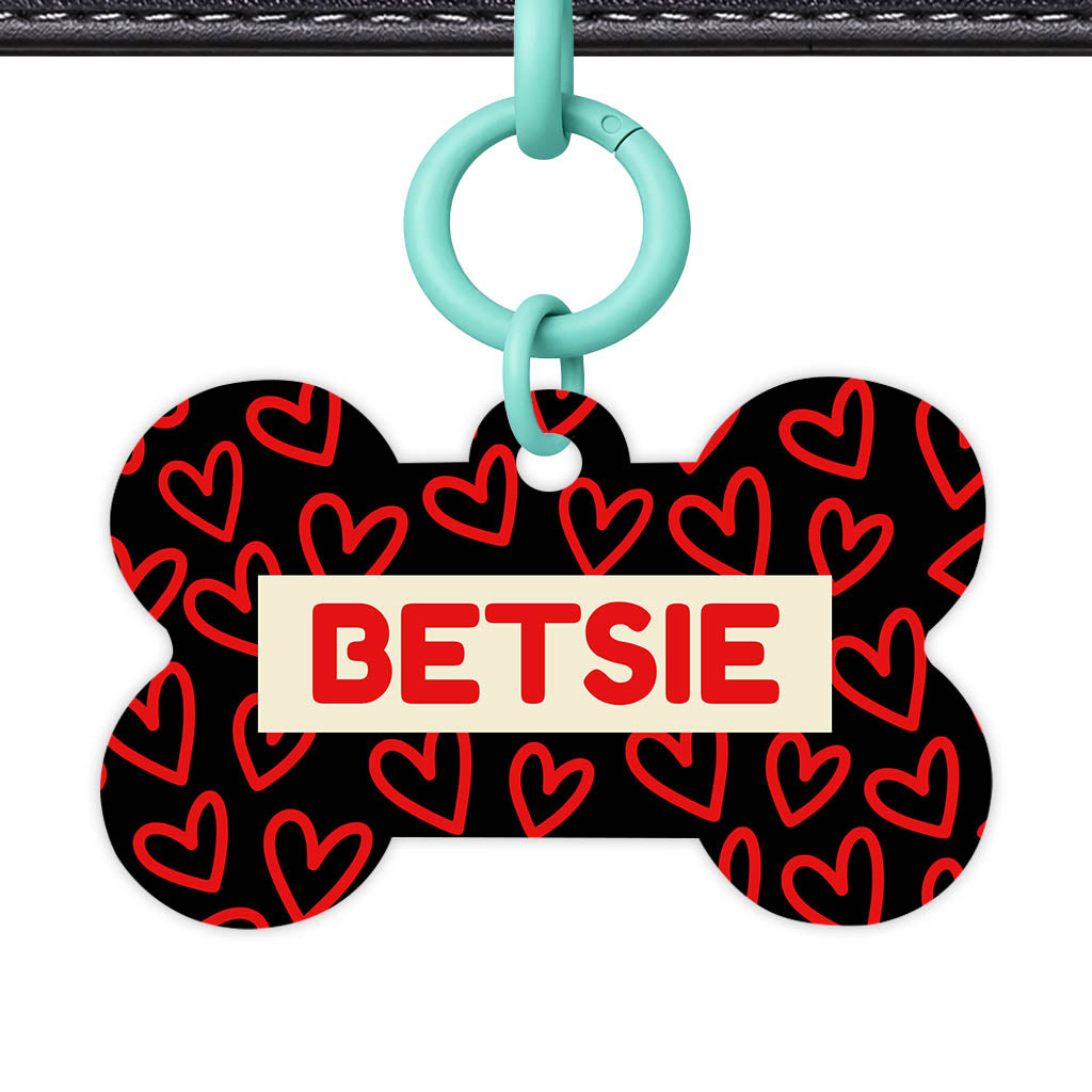 Hearts on Black Classic Pet ID Tag (Dog Tag & Cat Tag)
