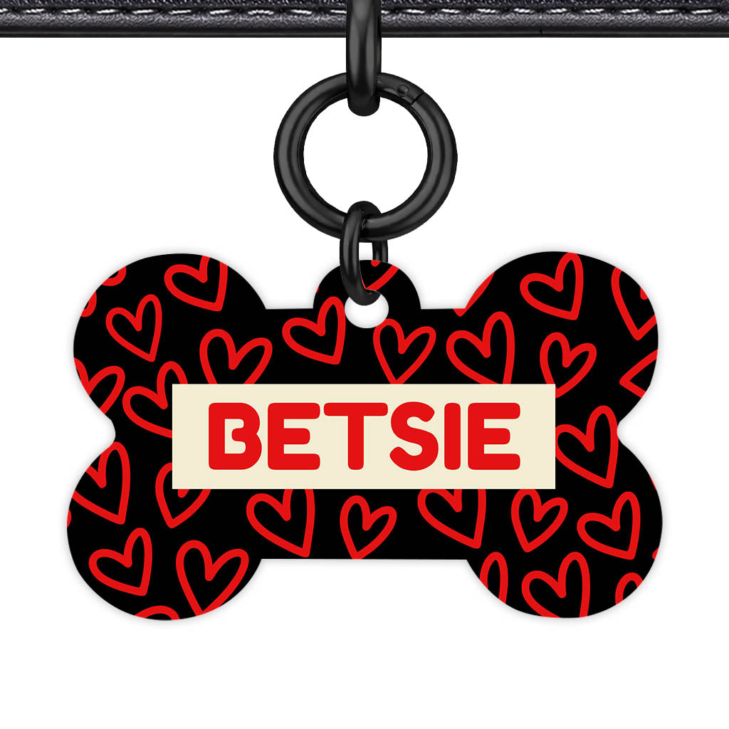Hearts on Black QR Smart Pet Id Tag Tag (Dog Tag & Cat Tag)
