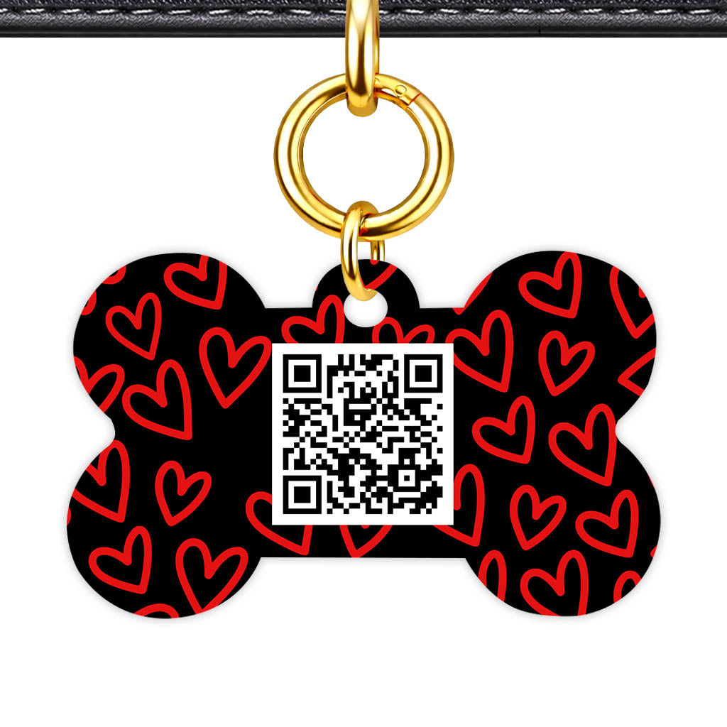 Hearts on Black QR Smart Pet Id Tag Tag (Dog Tag & Cat Tag)