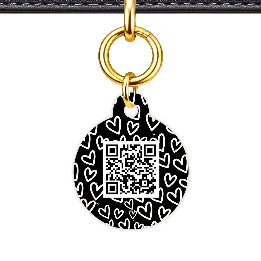 Hearts on Black QR Smart Pet Id Tag Tag (Dog Tag & Cat Tag)