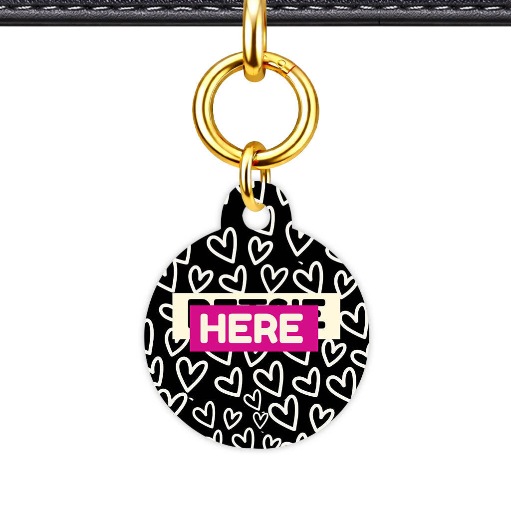 Hearts on Black QR Smart Pet Id Tag Tag (Dog Tag & Cat Tag)