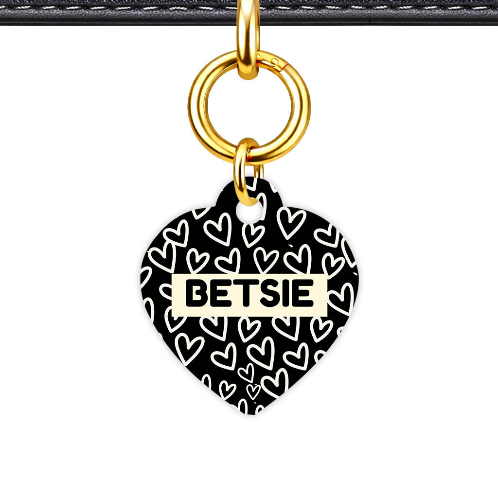 Patterns Dog Tag Gold QR Smart Vol 8 | 5 Designs | Heart Bone Circle | Pet ID Tag - Qr Smart Id Unique Hearts On Black Qr Smart Pet Id Dog Tag And Cat Tag Pattern 0124