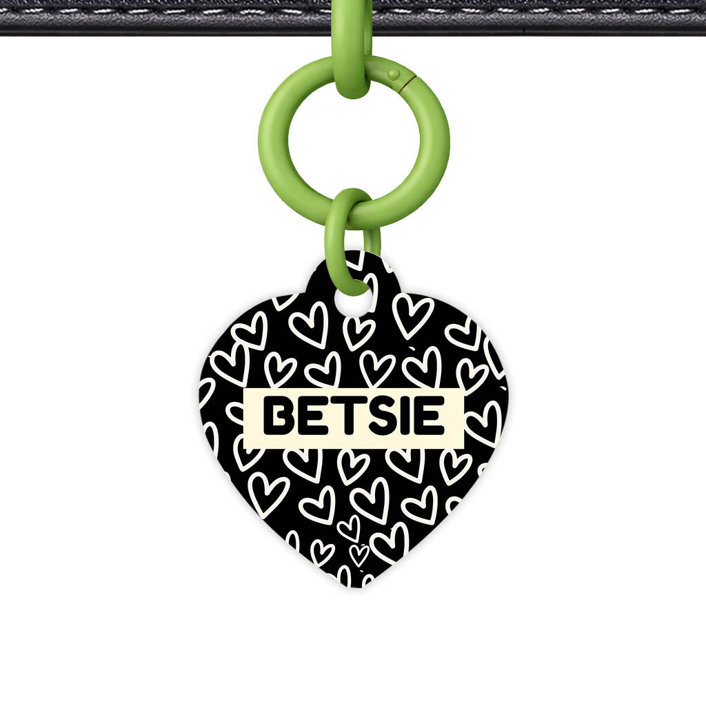 Hearts on Black QR Smart Pet Id Tag Tag (Dog Tag & Cat Tag)