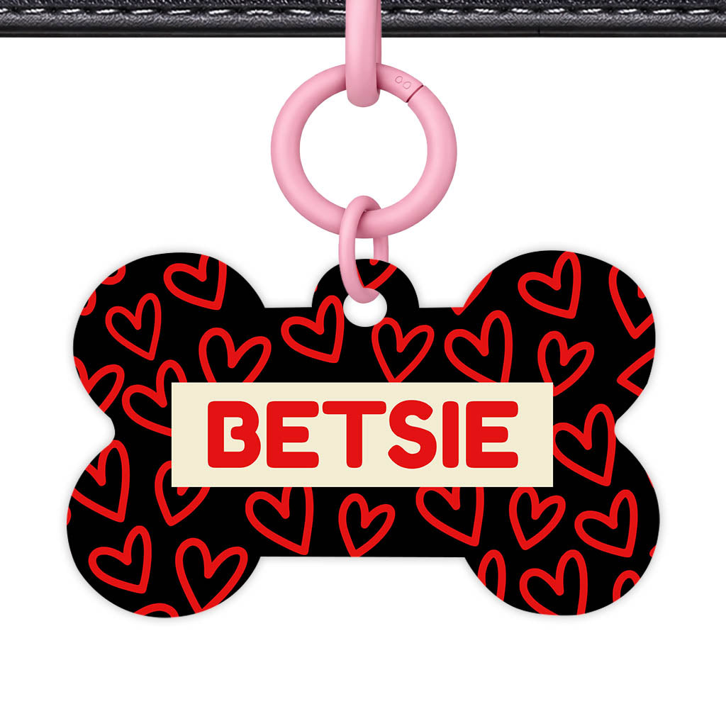 Hearts on Black Classic Pet ID Tag (Dog Tag & Cat Tag)