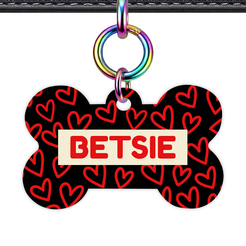 Hearts on Black QR Smart Pet Id Tag Tag (Dog Tag & Cat Tag)