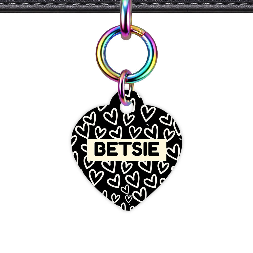 Hearts on Black QR Smart Pet Id Tag Tag (Dog Tag & Cat Tag)