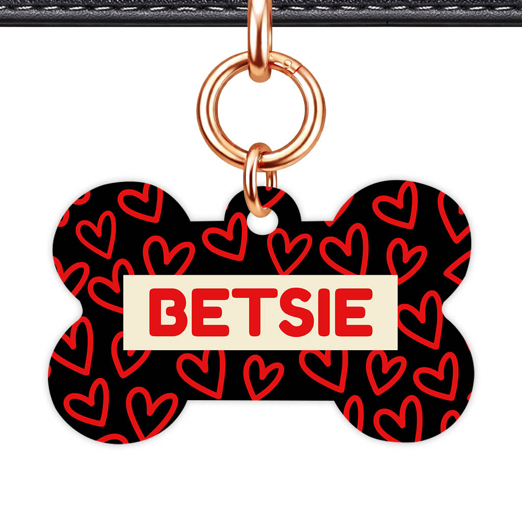 Hearts on Black Classic Pet ID Tag (Dog Tag & Cat Tag)
