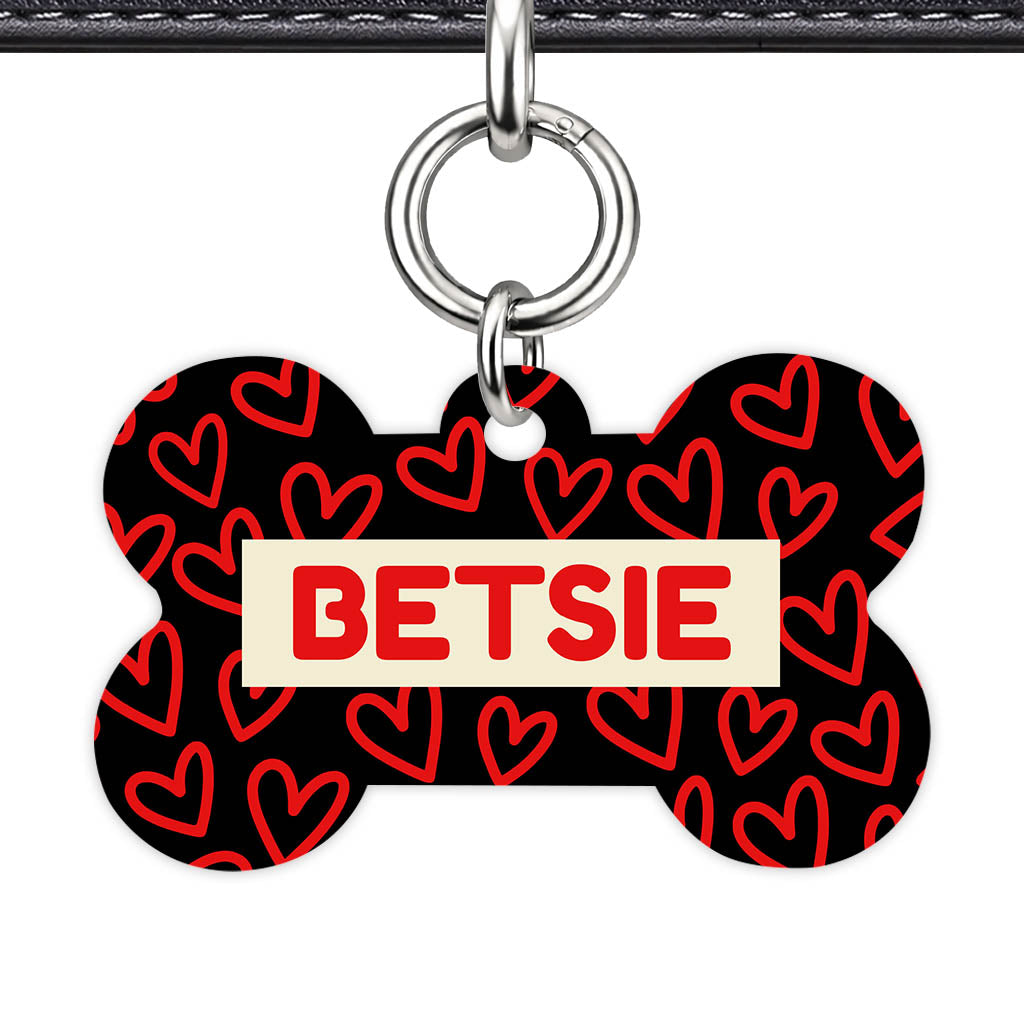 Hearts on Black Classic Pet ID Tag (Dog Tag & Cat Tag)
