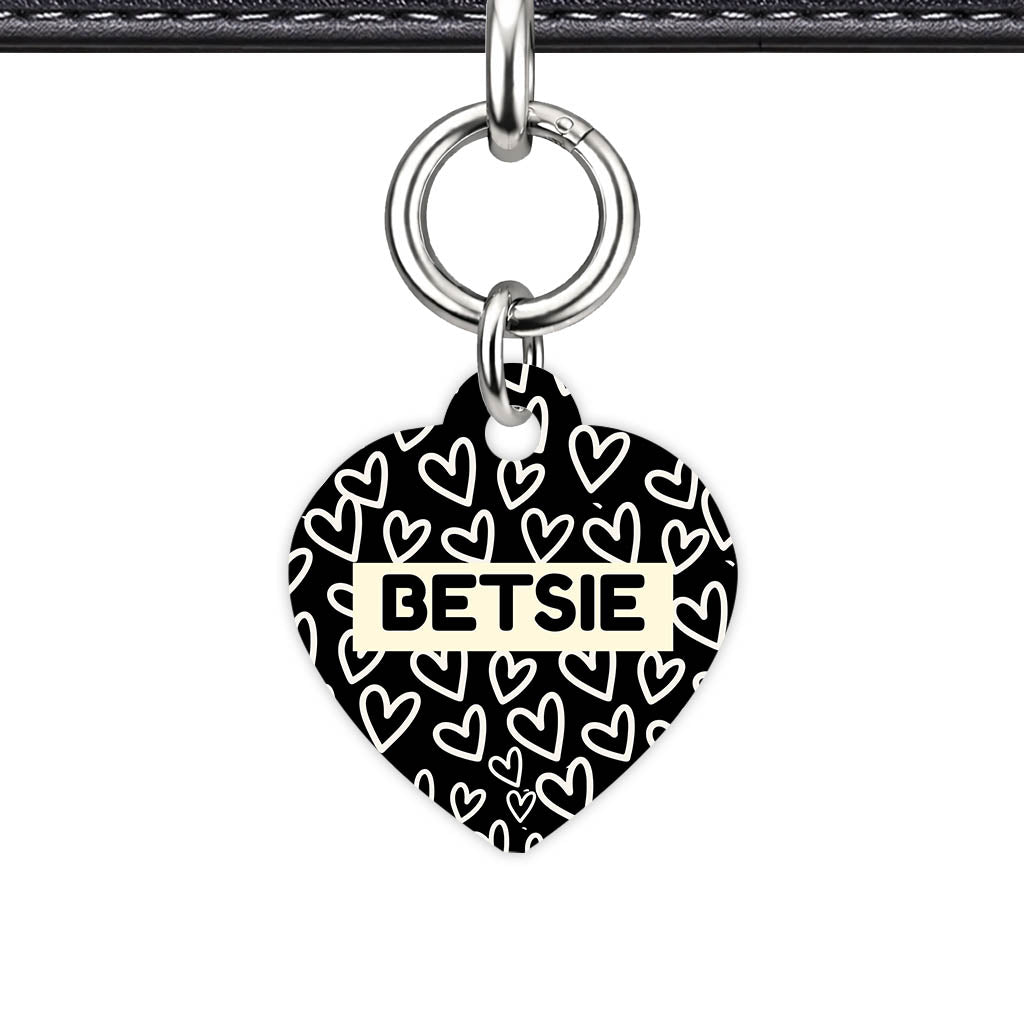 Hearts on Black QR Smart Pet Id Tag Tag (Dog Tag & Cat Tag)