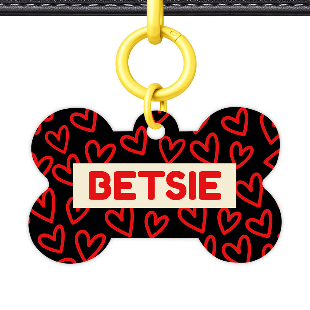 Hearts on Black Classic Pet ID Tag (Dog Tag & Cat Tag)