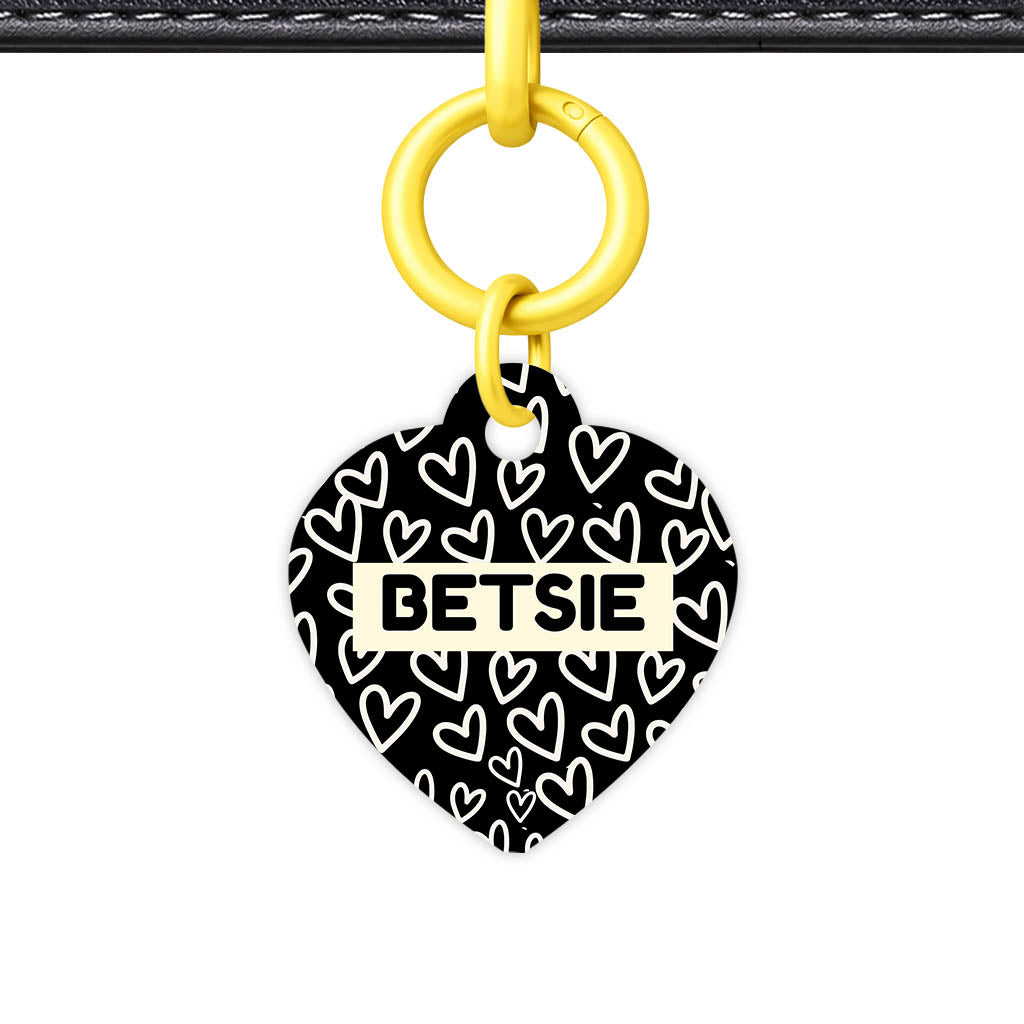 Hearts on Black QR Smart Pet Id Tag Tag (Dog Tag & Cat Tag)