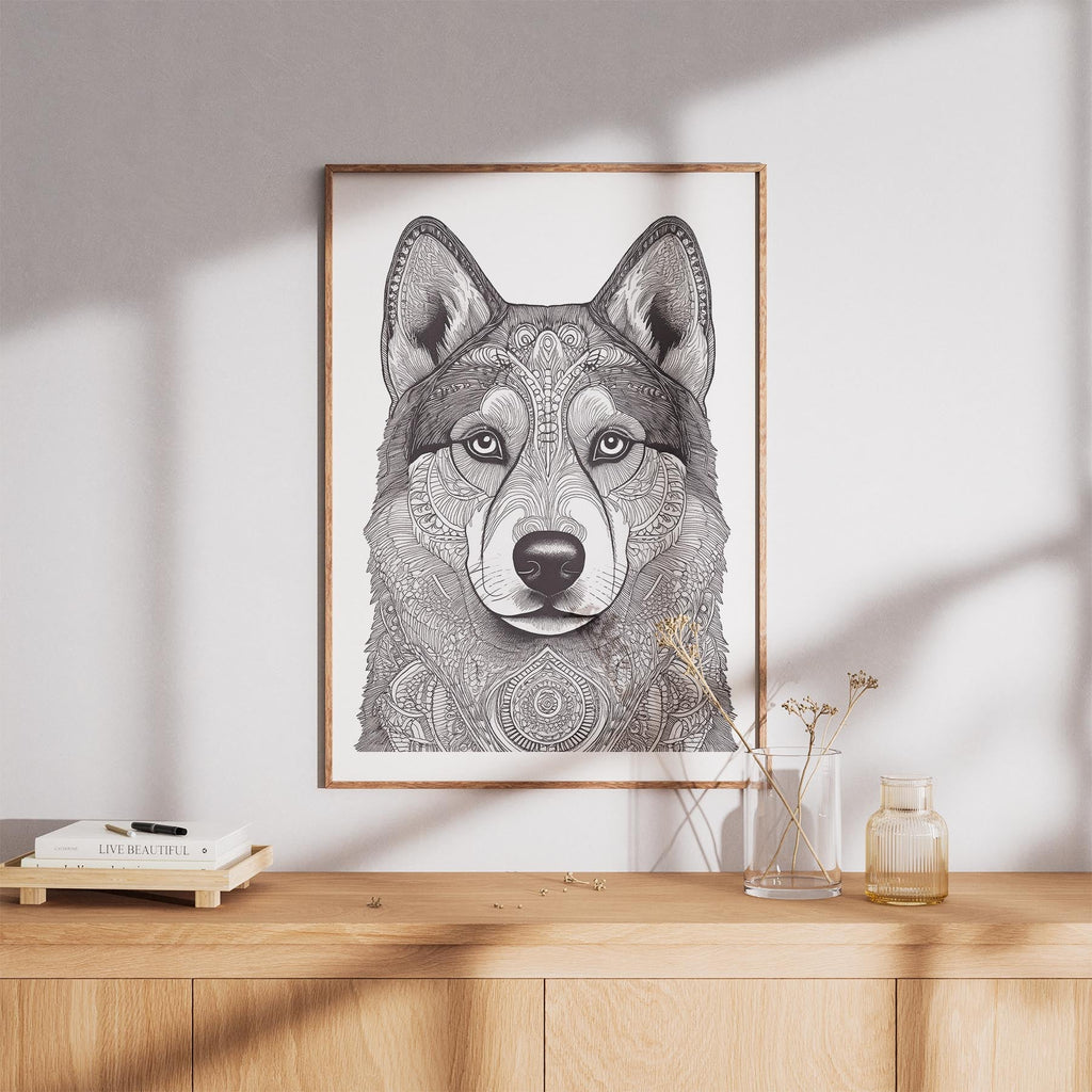 Siberian Husky Mandala Black and White Dog Series image 8