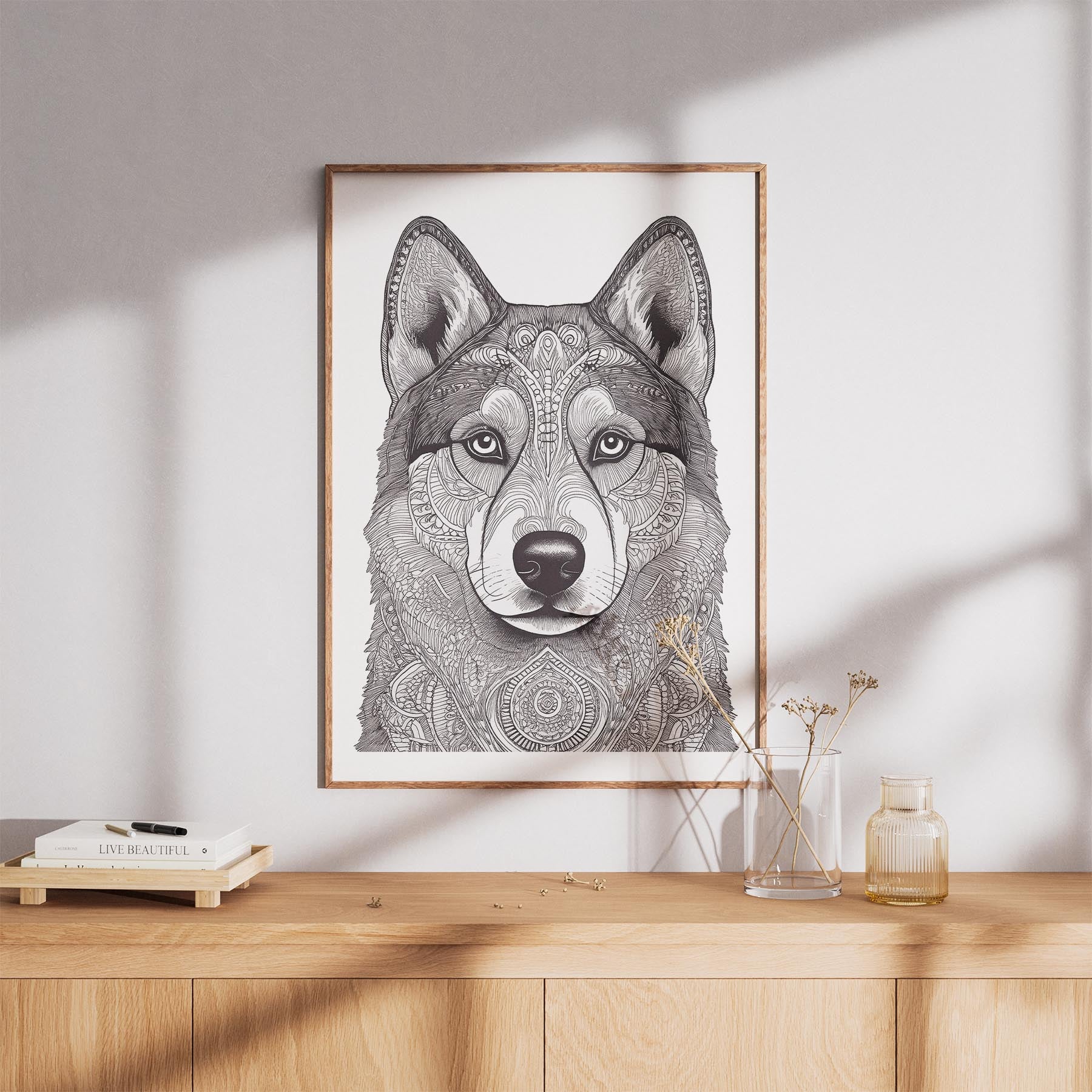 Siberian Husky Mandala Black and White Dog Series image 8