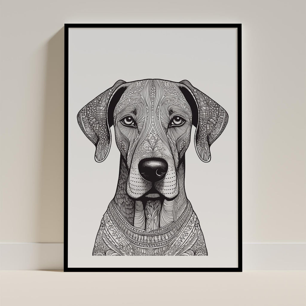 Great Dane Mandala Black and White Dog Series image 0